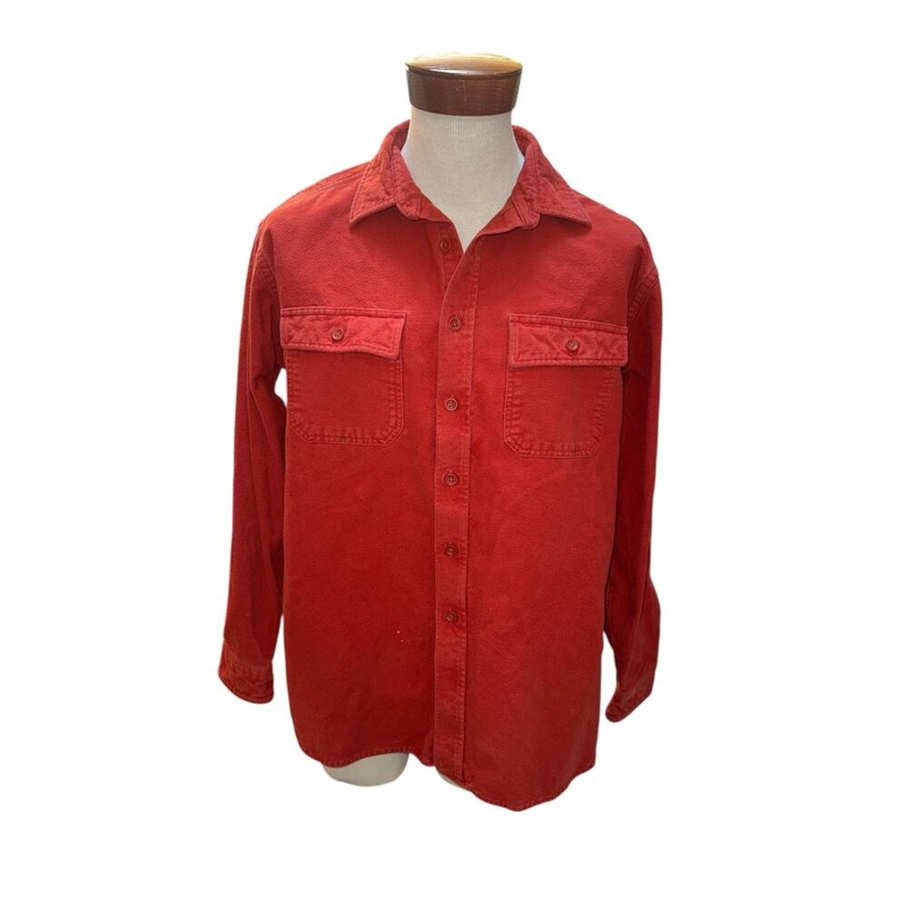 L.L. Bean Chamois Flannel Shirt Heavy Cotton Orange Red Vintage Outdoors